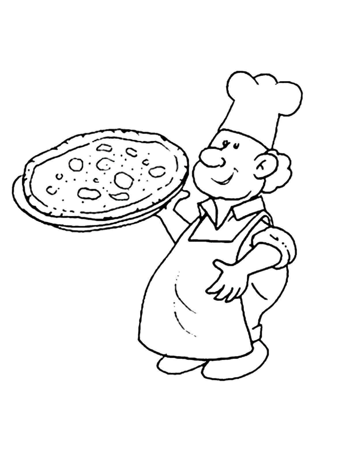 Раскраска повар и пицца (повар, пицца)