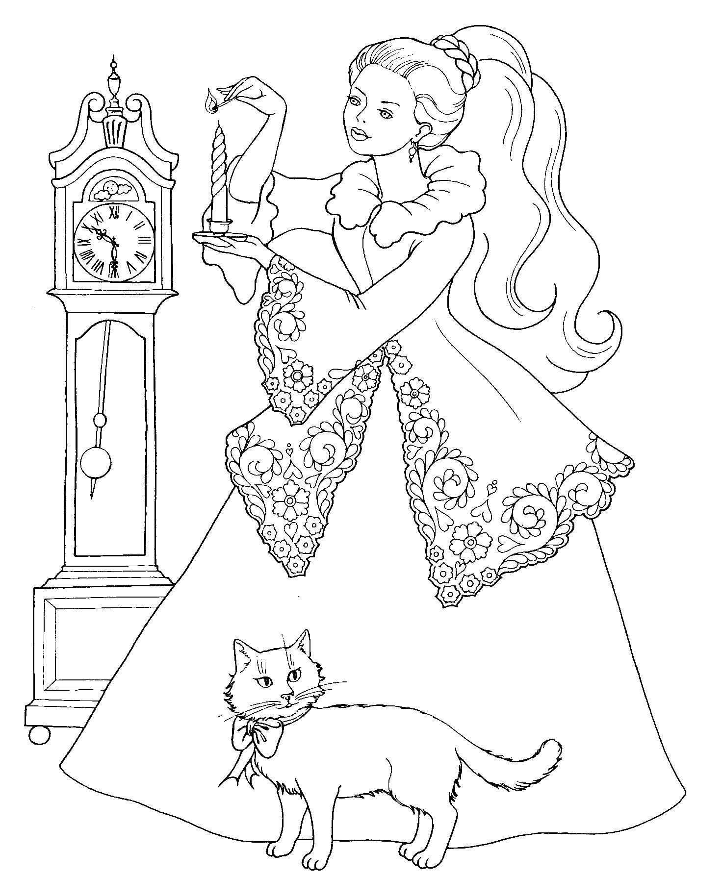 Раскраска с принцессой и свечой (Жасмин, свеча)