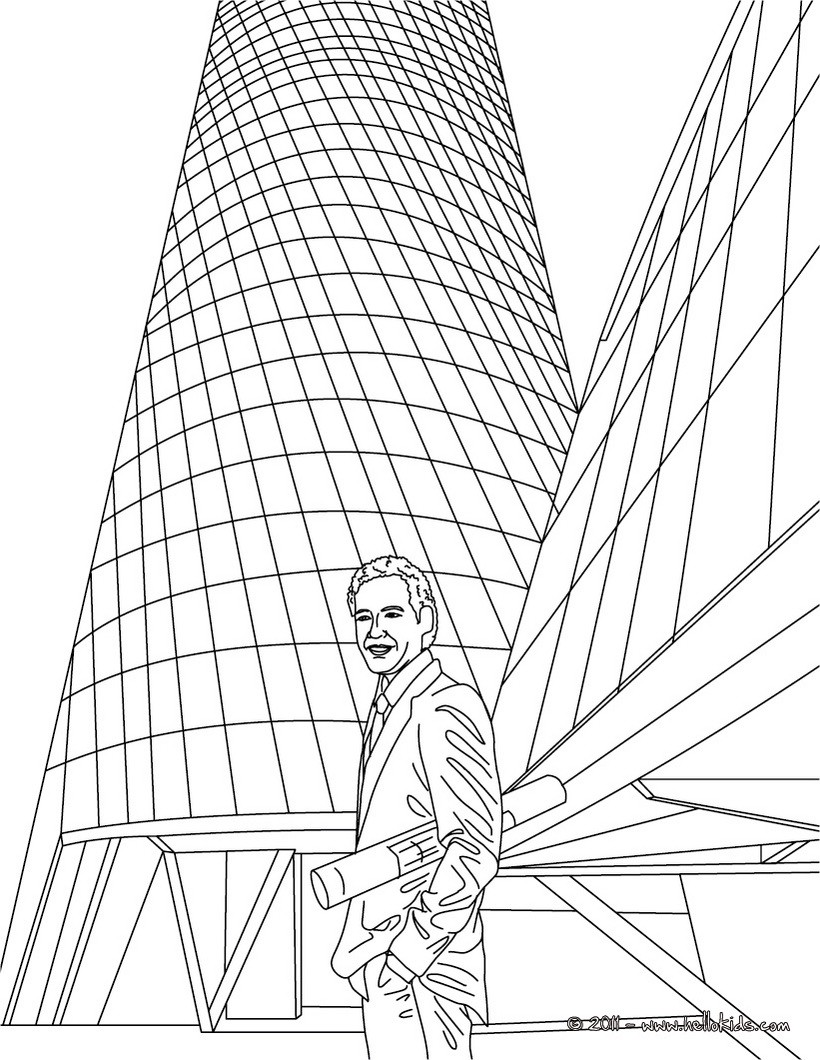 Раскраска проектировщик зданий с плакатом на фоне небоскреба (проектировщик)
