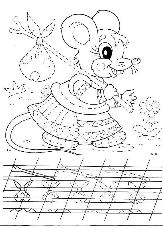 раскраска прописи и мышка для детей (прописи, мышка)