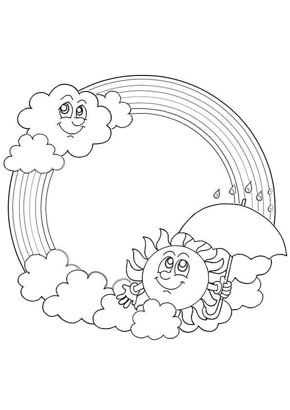 Раскрашенная картинка радуги, облак и солнца (радуга, солнце, развивающие)