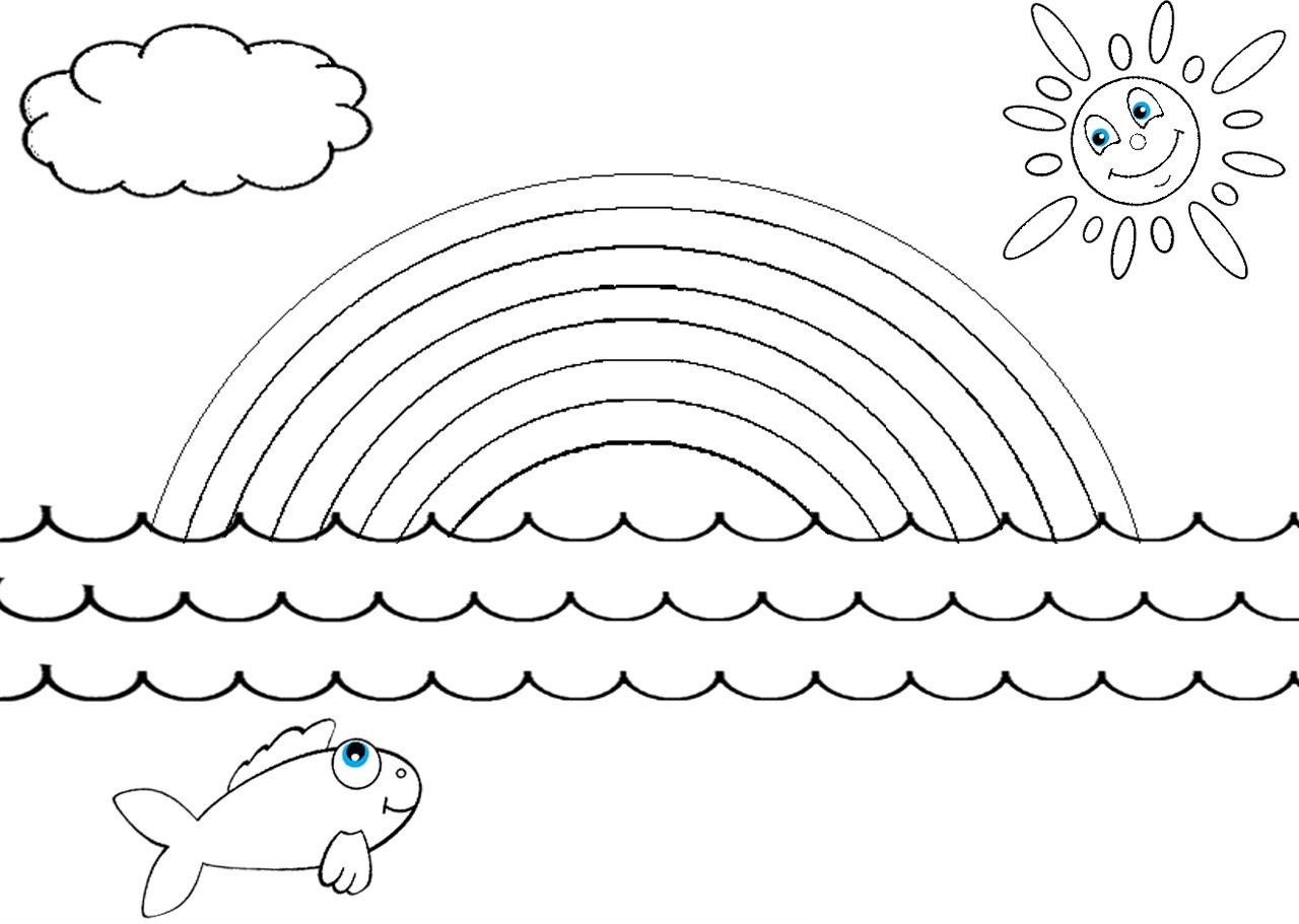 Радуга, солнце, море - раскраска для девочки (девочки, море)