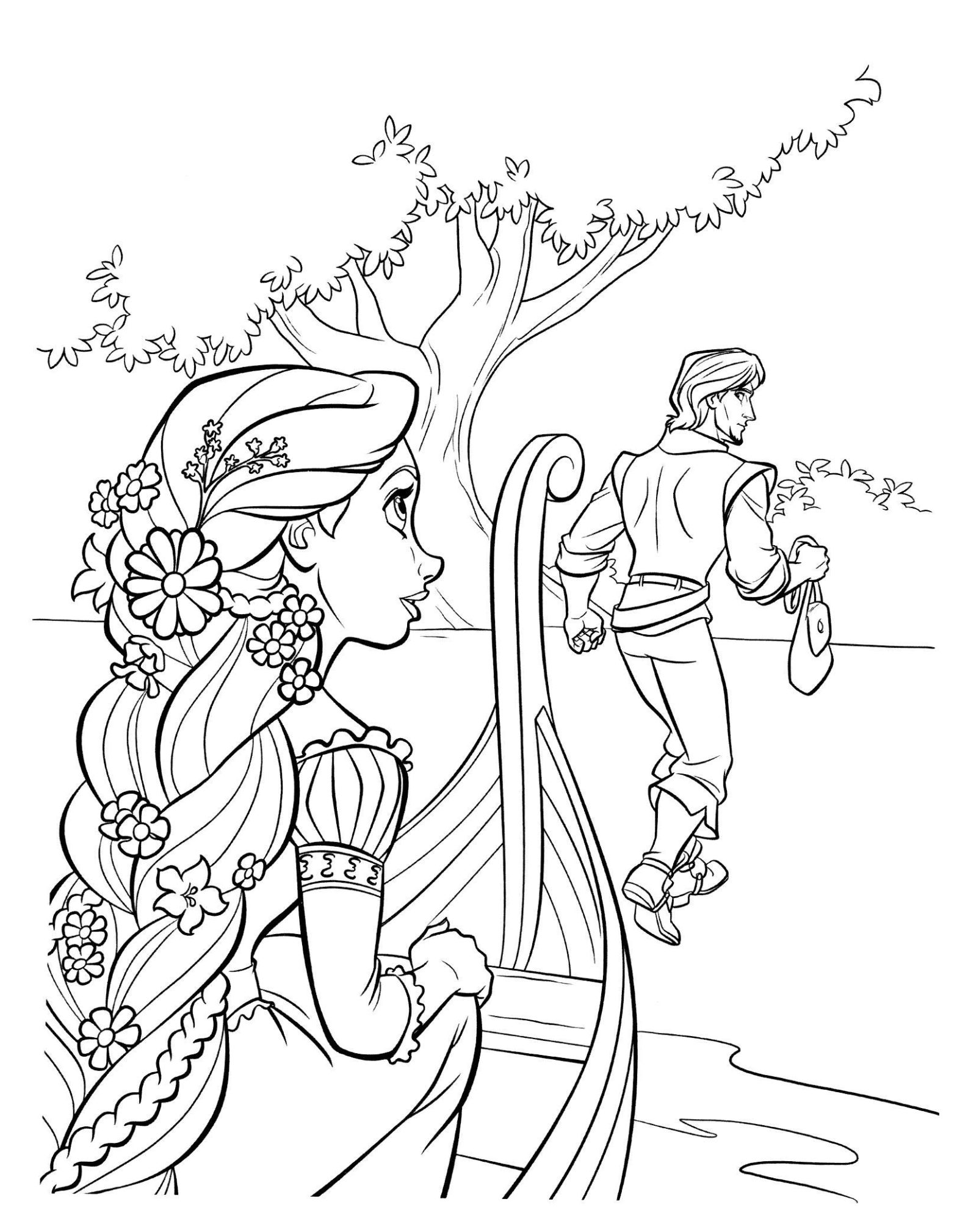 Рапунцель и принц на острове Разукрашки цветы - раскраска для девочки (девочки, Рапунцель, принц, остров, Разукрашки, цветы)