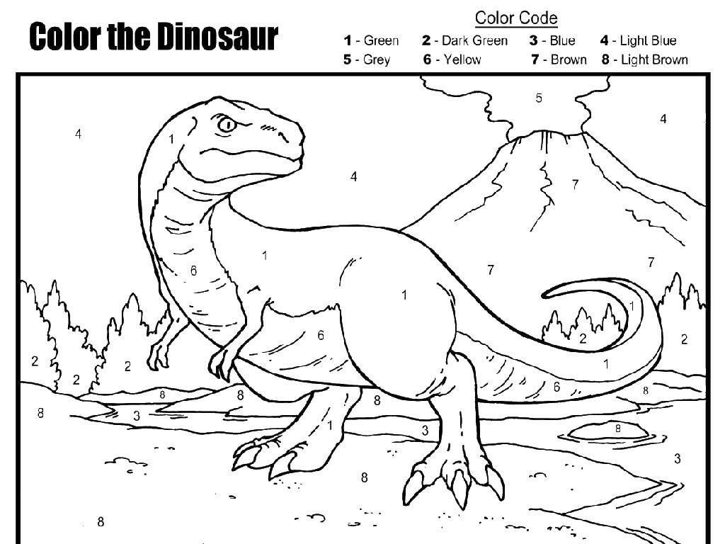 Раскраска динозавра по номерам (динозавры)