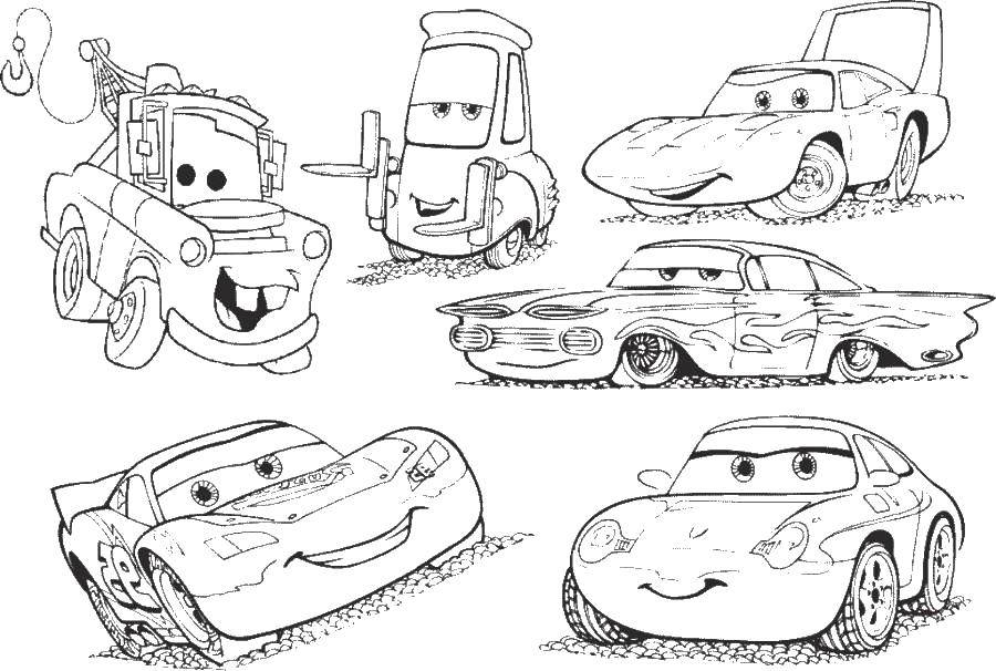 Раскраска машины из мультфильма Тачки (мультфильмы, машины)