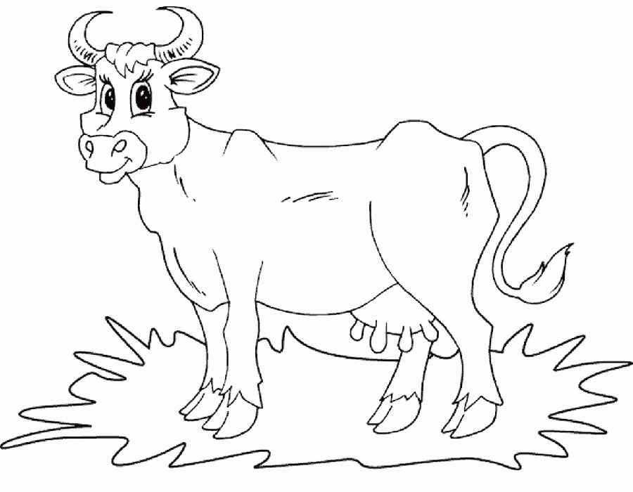 Раскраска домашнего животного - корова для детей (корова)