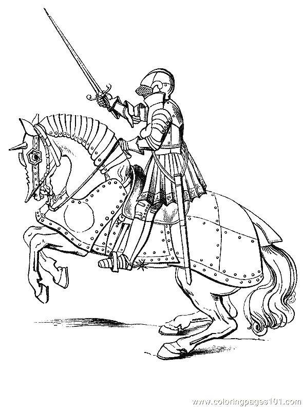 Раскраска рыцаря на лошади (рыцари, лошади)