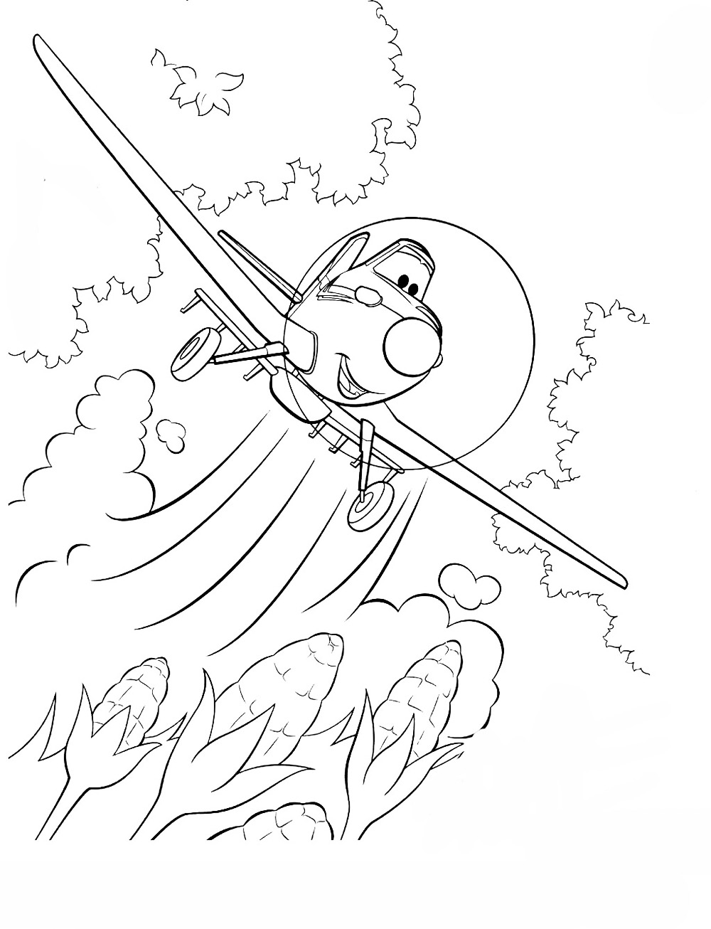 Раскраски Самолеты Дисней: полет над кукурузным полем для мальчиков (самолеты, полет)