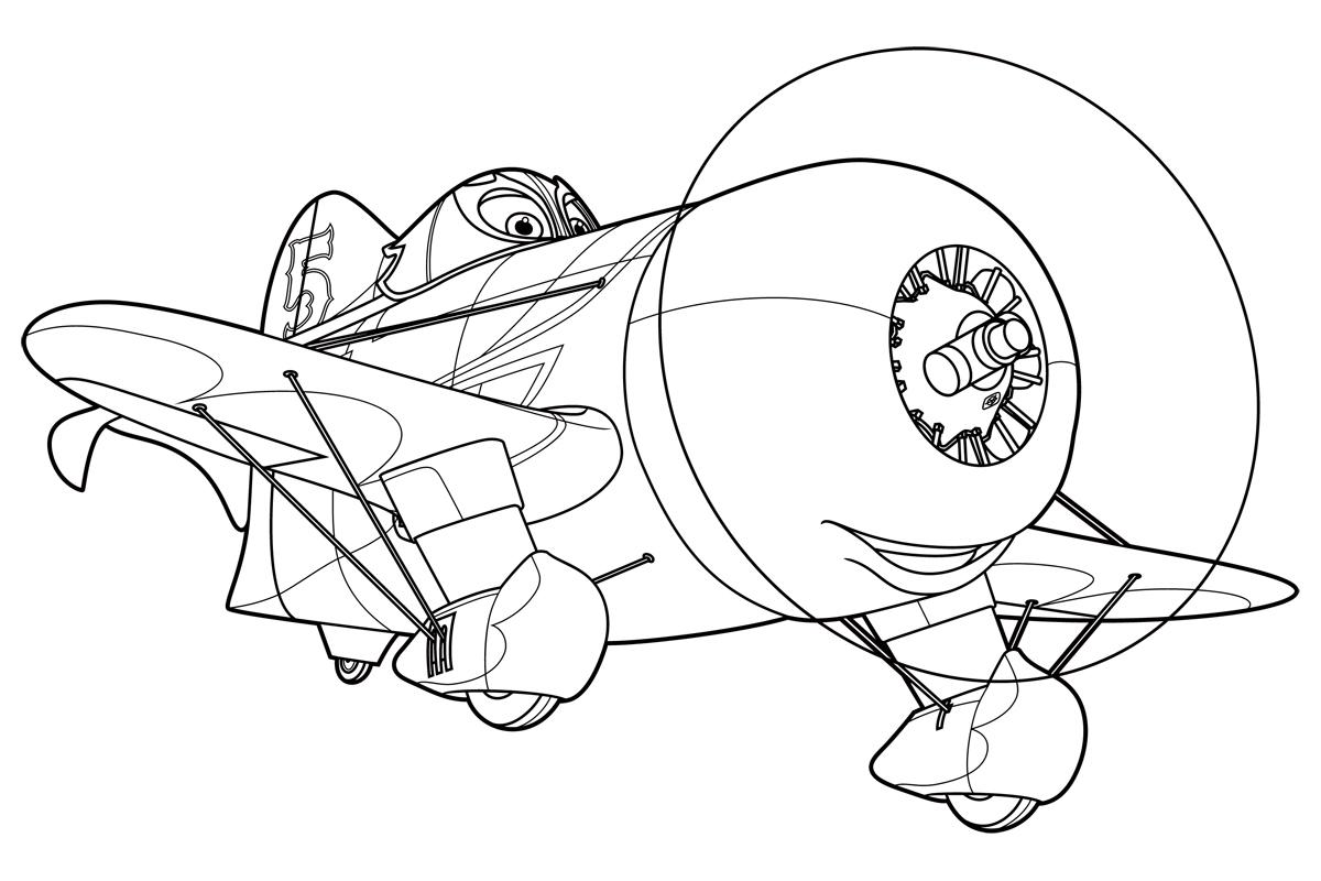 Раскраска самолета с пропеллером на носу из мультфильма Самолеты Дисней для мальчиков (дисней, полет, небо)