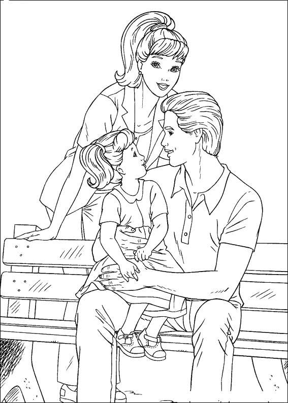 Раскраска с Барби и ее семьей (Барби, семья)