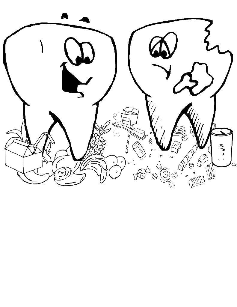 Раскраска зубной щетки и зубов (уход, зубы, Стоматолог)