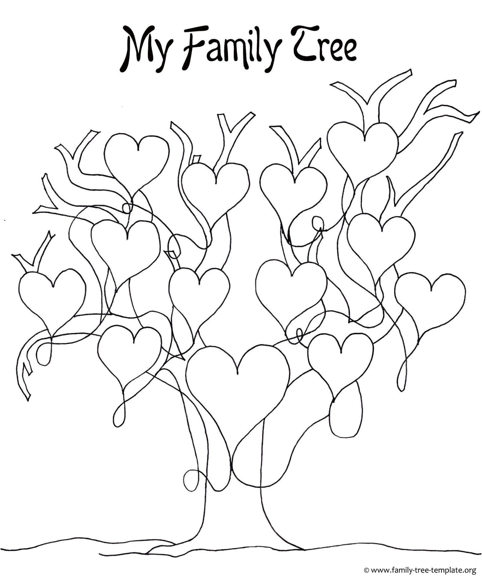 Раскраска Семейное дерево с сердечками для детей (сердечки)