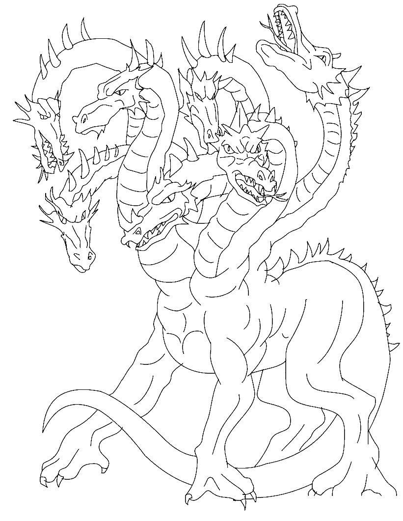 Раскраска дракона дышащего огнём (драконы, дракон, огонь)