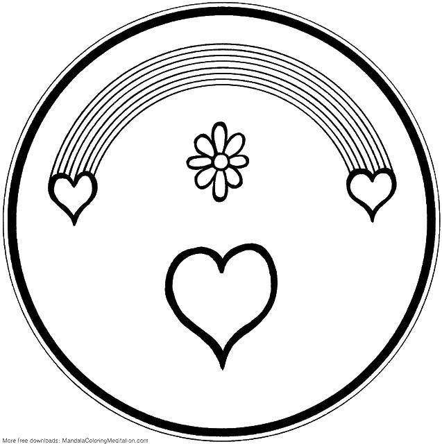 Раскраска Радуга сердечки для девочек (сердечки, радуга, цветочек)