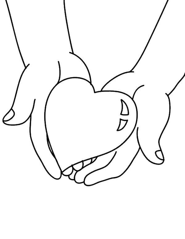 Раскраска для вырезания сердечек из контуров рук и ладошек (руки, ладошки)