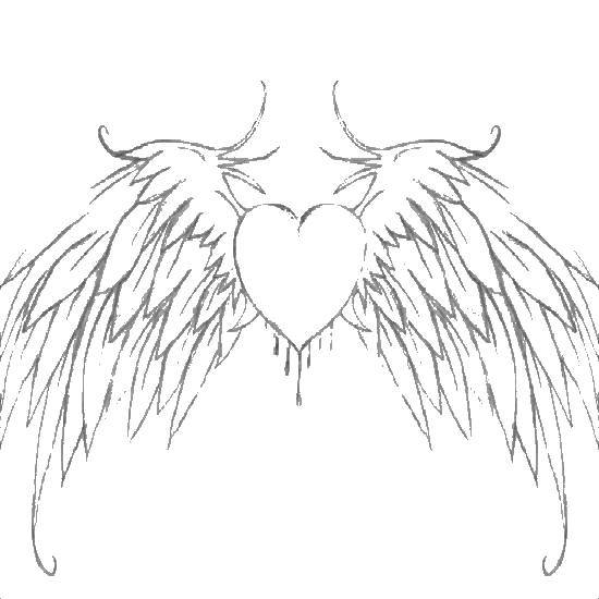 Раскраски крылья и сердце для девочек (крылья, сердце)