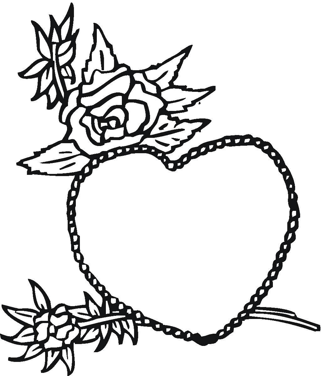 Раскраска сердечко с изображением роз (розы)