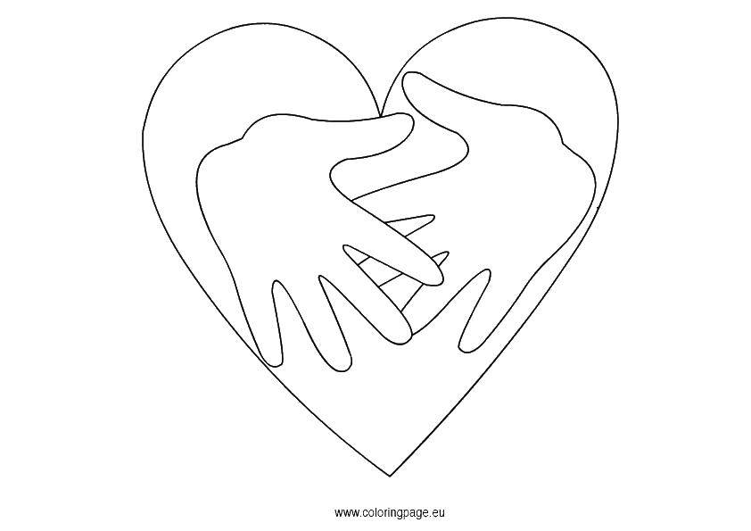 Раскраски с контуром рук и ладошек для вырезания сердца, руки (контур, руки, ладошки, сердце)