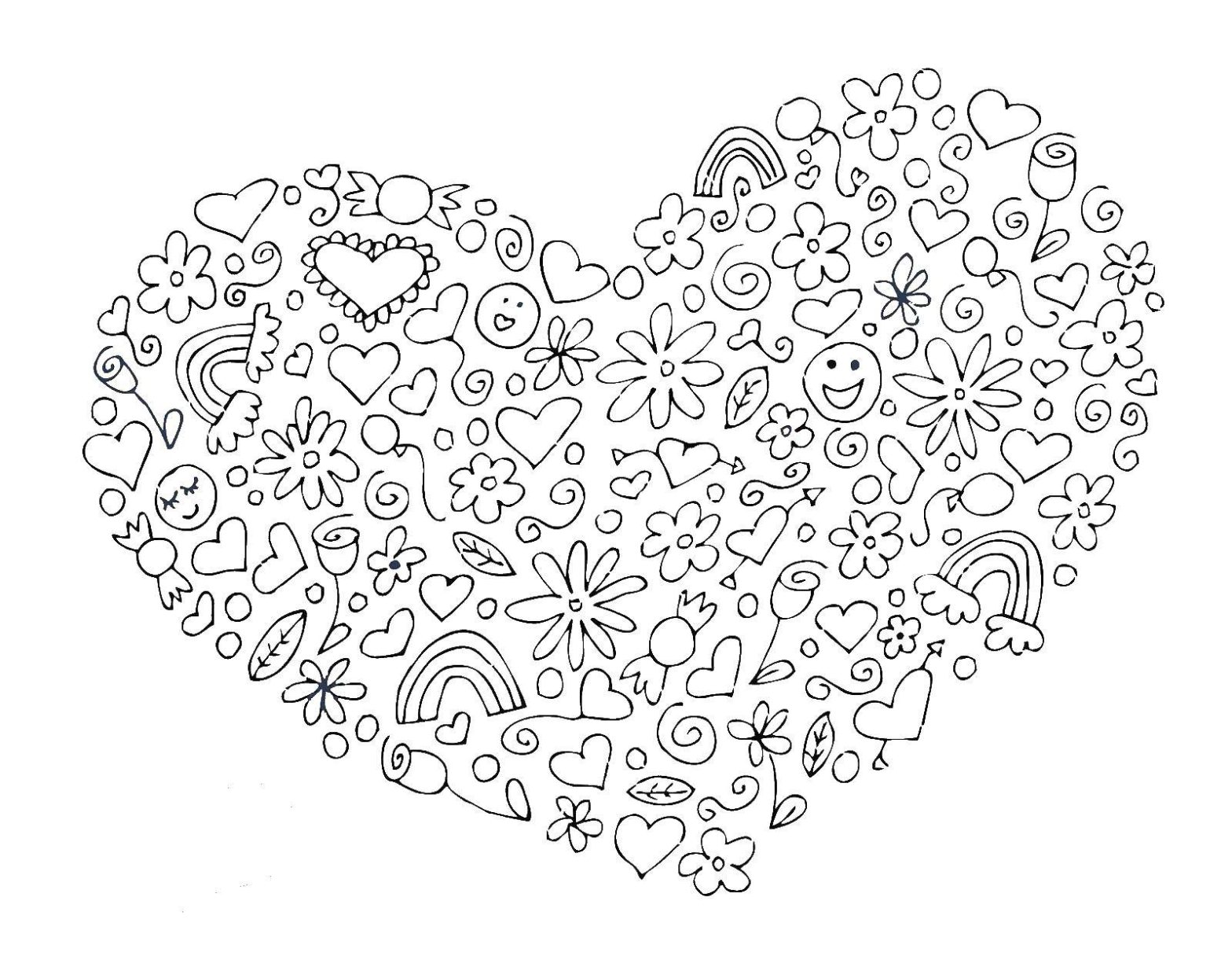 Раскраска сердечко с узорами (сердечки, формы, рисунки)