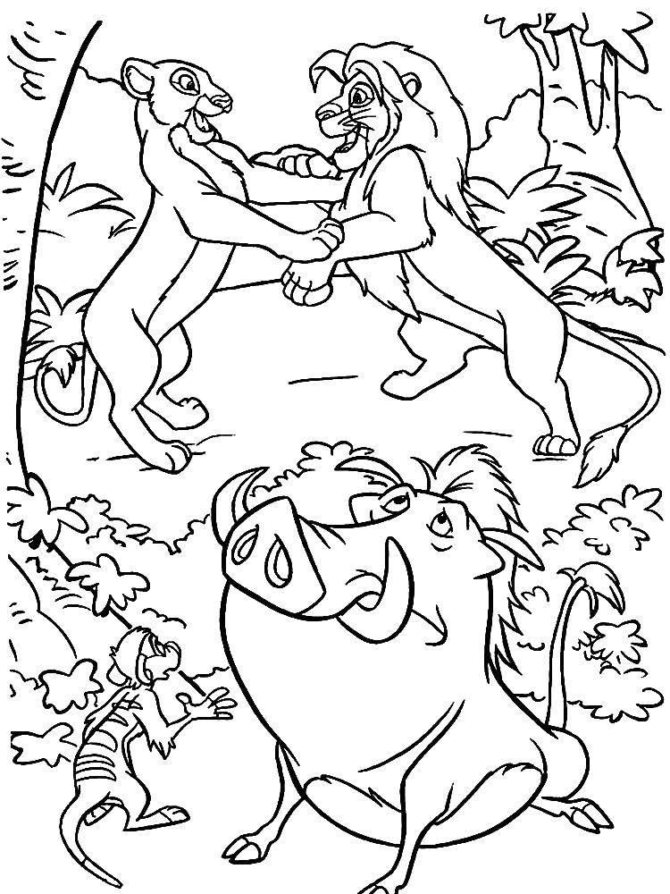 Раскраска Король лев - Симба и Нала (Симба, Нала)