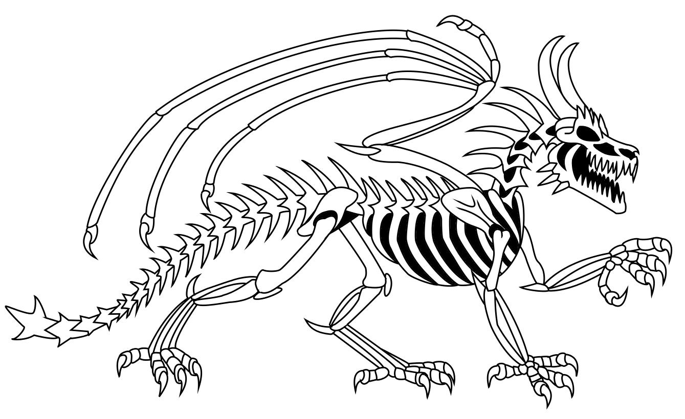 Раскраска Скелет крылатого дракона для мальчиков (скелет)