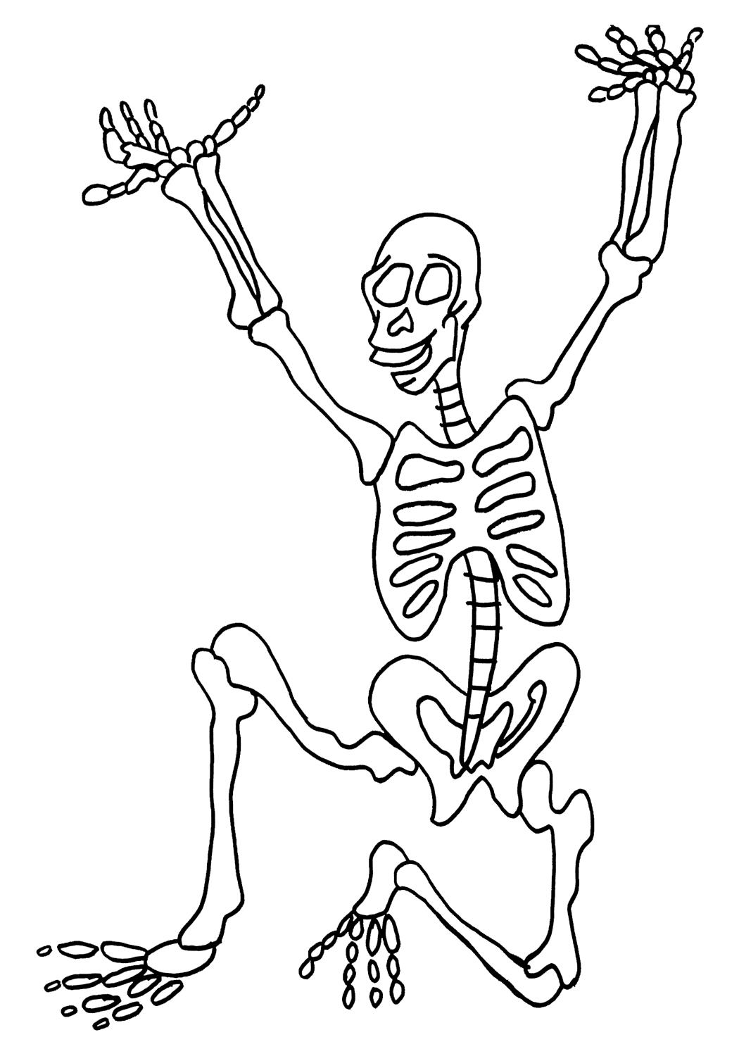 Скелет присел и вытянул руки вверх - раскраски для мальчиков бесплатно (скелет)
