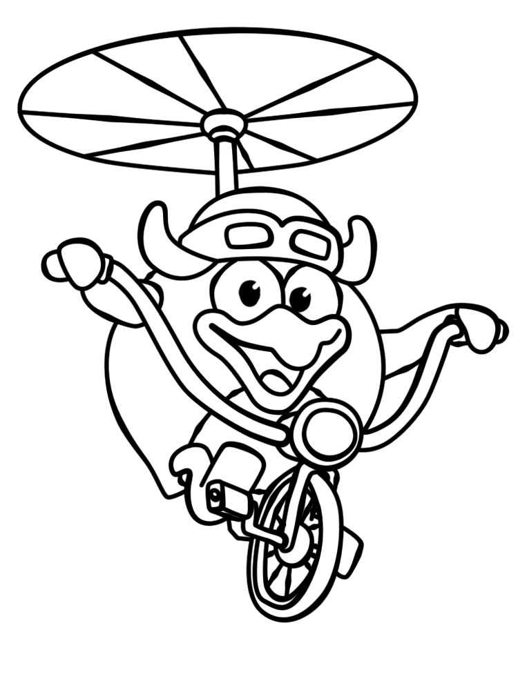 Раскраска Смешарика на летательном велосипеде для мальчиков (Смешарик)