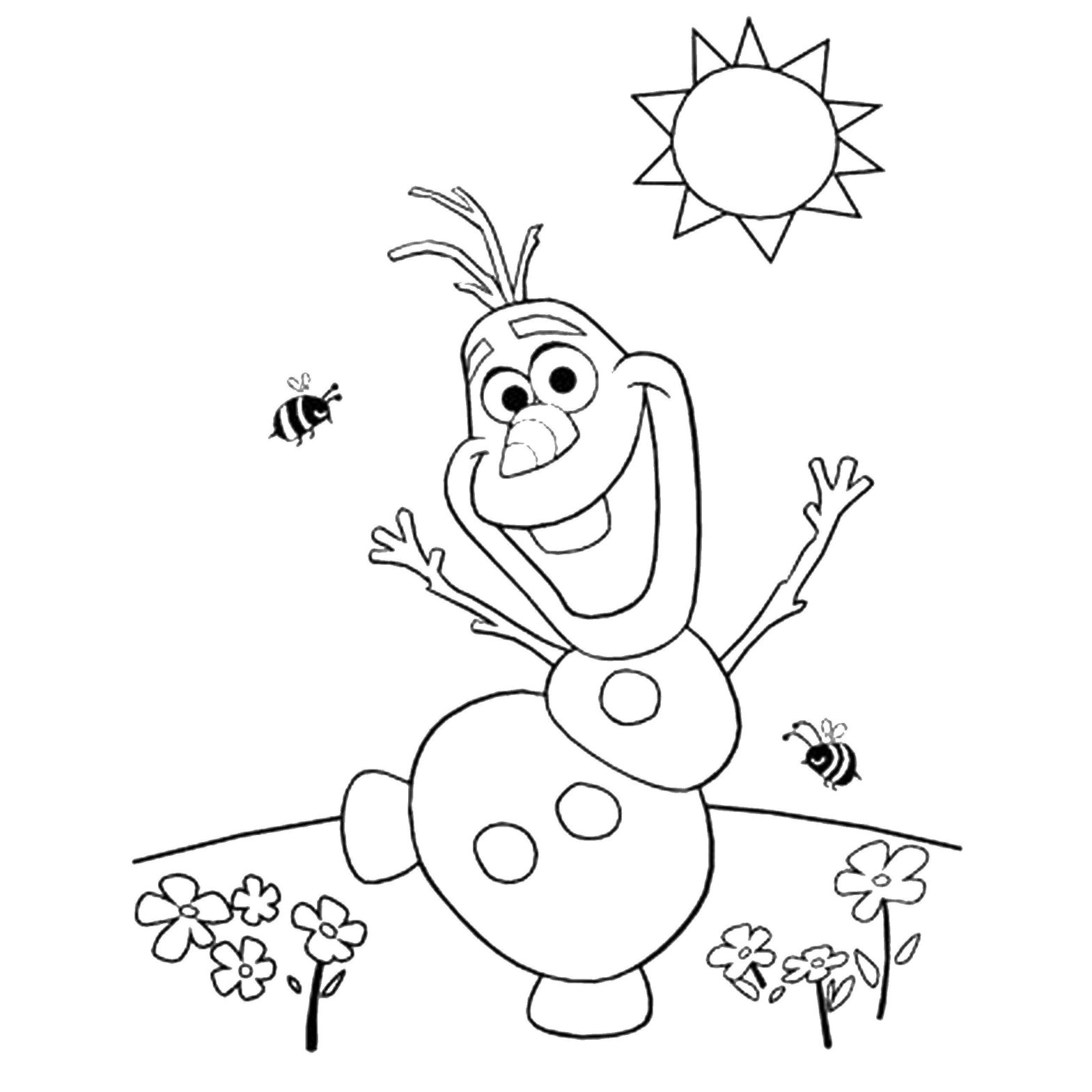 Раскраска персонажа из мультфильма Снеговик Олаф для детей
