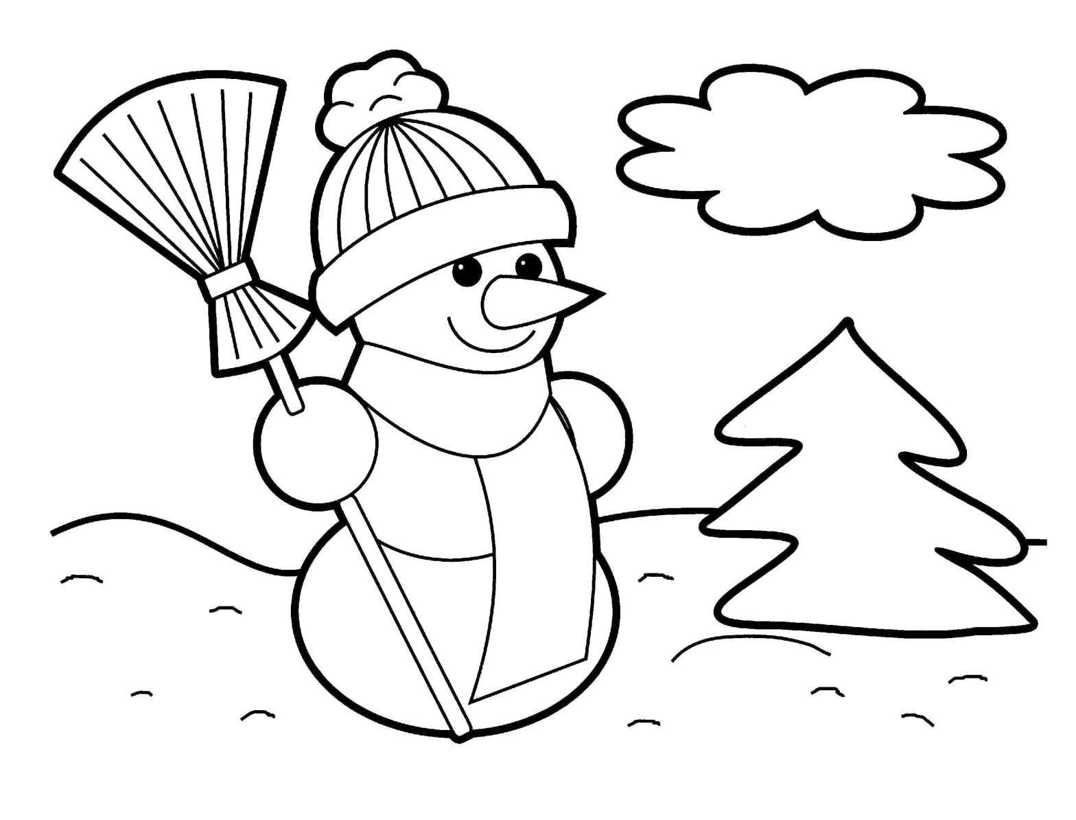 Раскраска со снегом и снеговиком (снег, снеговик, зима)