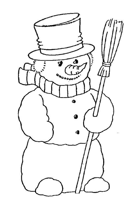 Раскраска зима: Снеговик и метла (снеговик, метла)