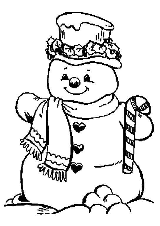 Раскраски с снеговиком, шарфом и шапкой для малышей (снеговик, шапка)