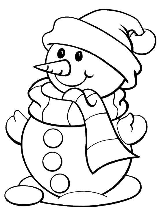 Раскраска с изображением снега и снеговика (снег, снеговик, дети)