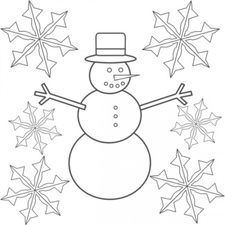 Раскраски на зимнюю тему с снежинками и снеговиками (снежинки, снеговик, развивающие)