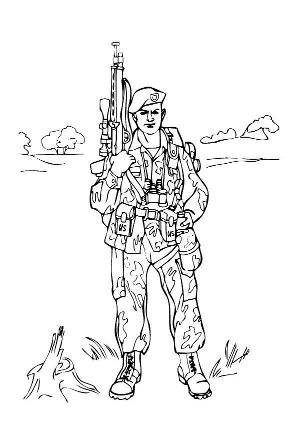 Раскраска солдата в камуфляже с оружием (камуфляж)