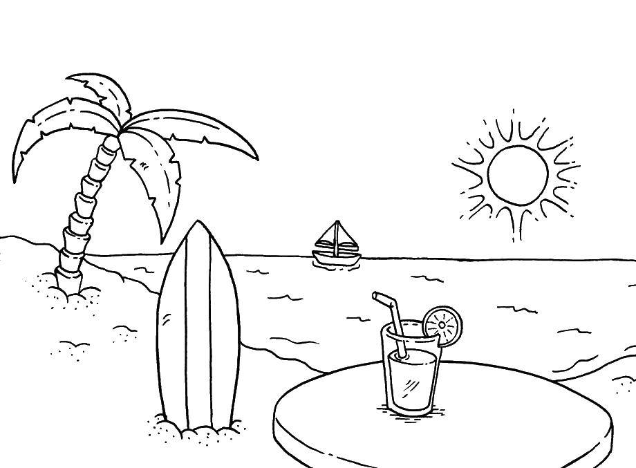 Раскраска Летнего пляжа для детей (пляж, солнце, дети)