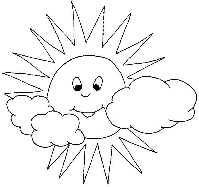 Раскраска облачного неба, туч и солнца для детей (солнце)