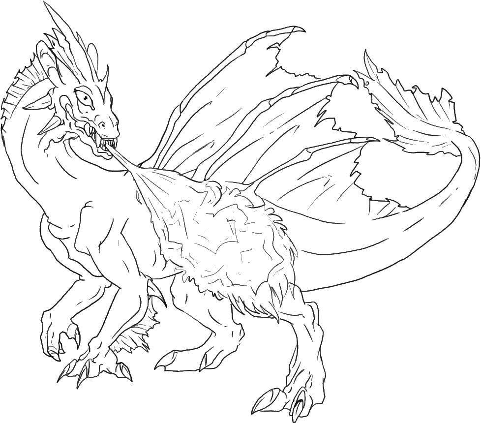 Раскраска дракона - огненное существо с крыльями (драконы, крылья)