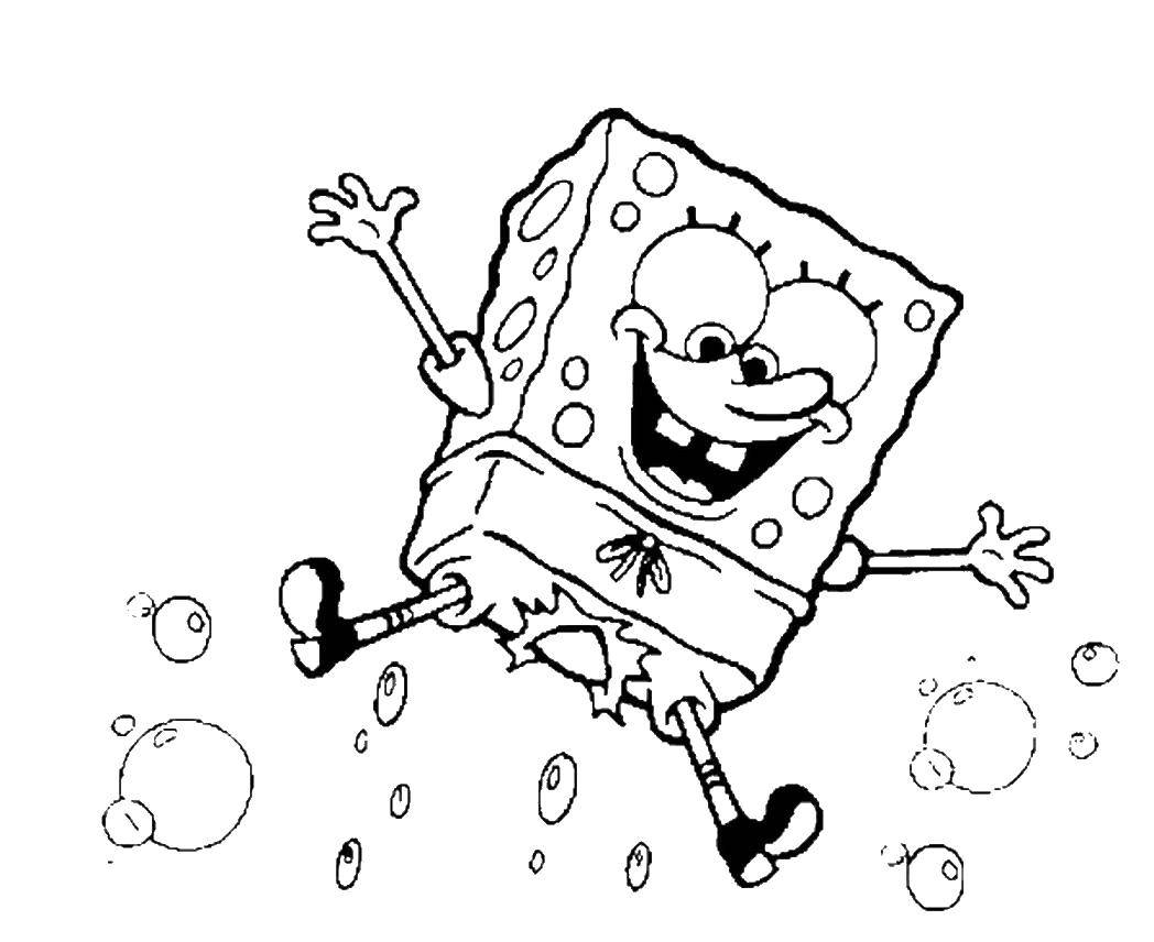 Раскраски мультфильма Спанч Боб с штанами и пузырями для детей (штаны, пузыри)