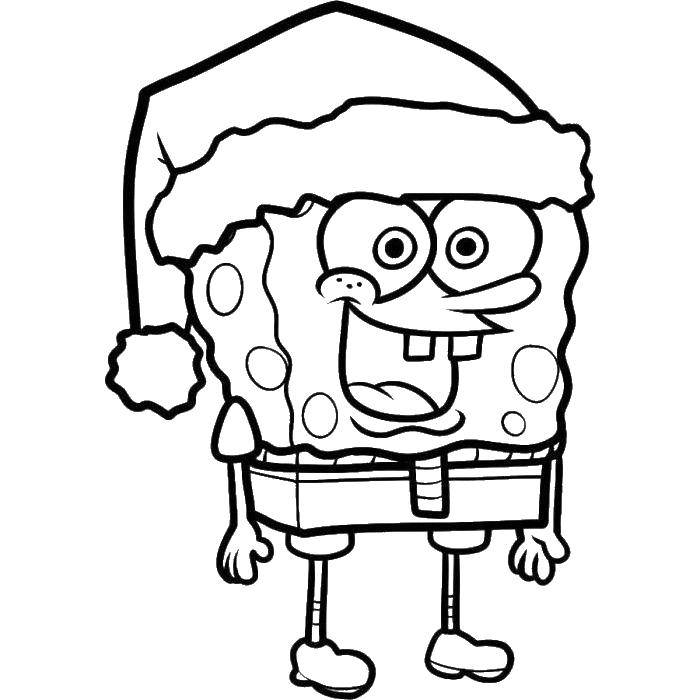 Раскраска Рождество Спанч Боб с колпаком и шарфом (рождество, колпак, шарф, развивающие)
