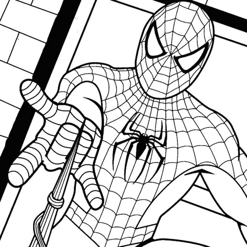 Раскраска с Спайдерменом и его паутиной (Спайдермен, паутина)