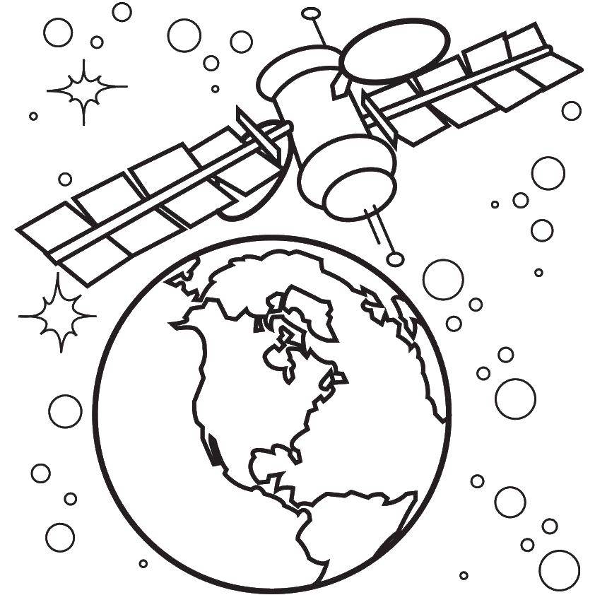 Раскраска космос спутник для мальчиков (космос, спутник, развивающее)