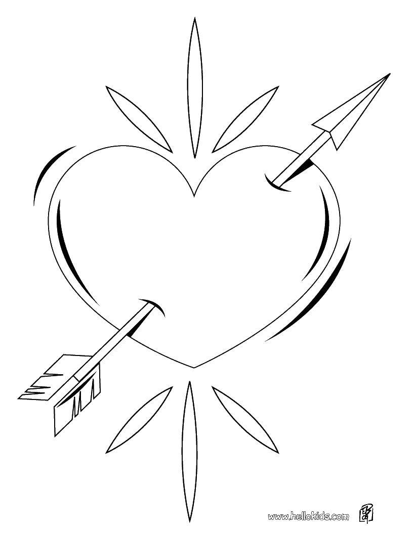 Раскраска с сердечками и стрелами (сердечки, стрелы)