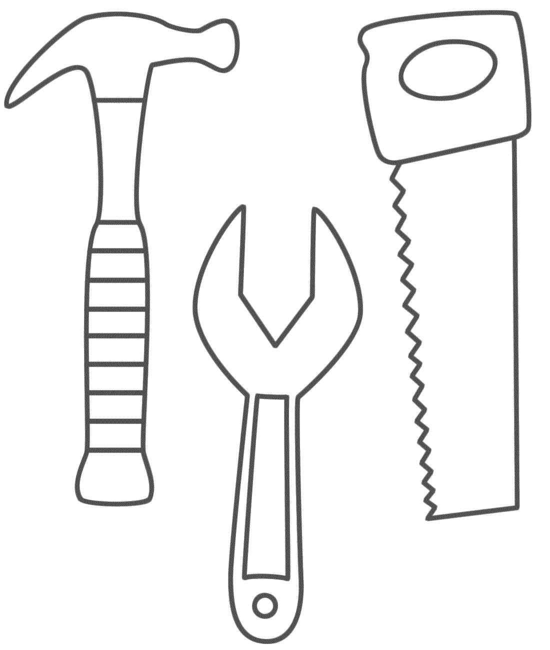 Раскраски для мальчиков: Строительные инструменты, пила, отвертка, молоток (молоток)