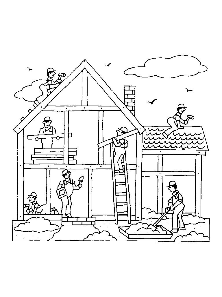 Раскраски для мальчиков на тему строительства дома: лестница, кирпичи, доски и мастерок (кирпичи, доски, цемент)