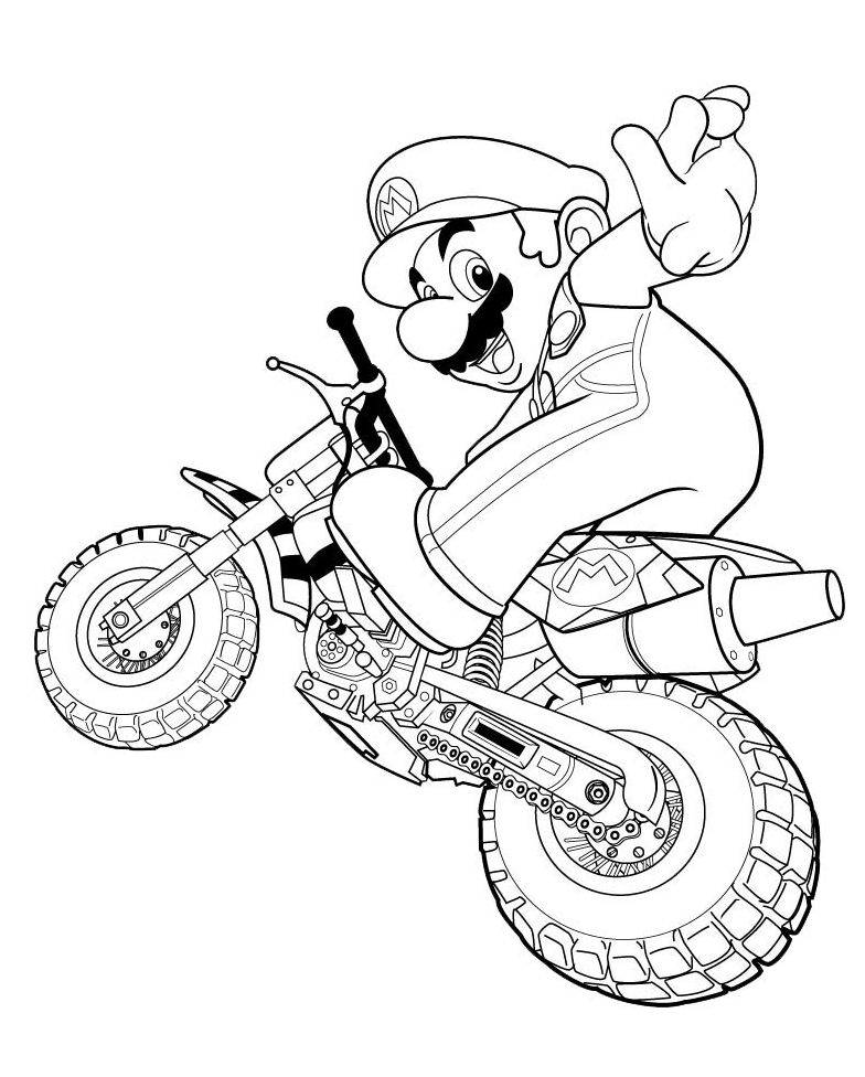 Раскраска Супер Марио на мотоцикле для мальчиков