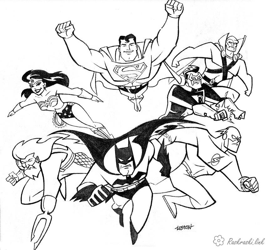 Раскраска с изображением супергероев комиксов для мальчиков (супергерои)