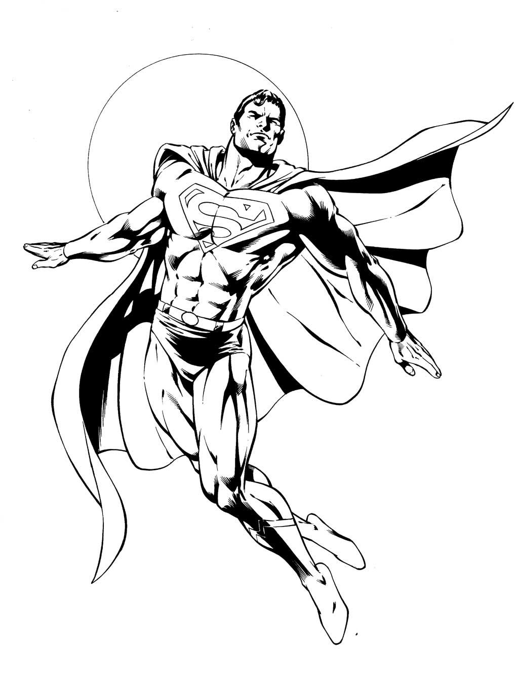 Раскраска с изображением Супермена на фоне луны (Супермен)