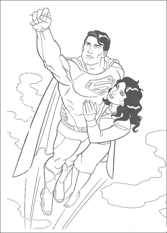 Раскраски супергерои для детей (супермен, девушка)