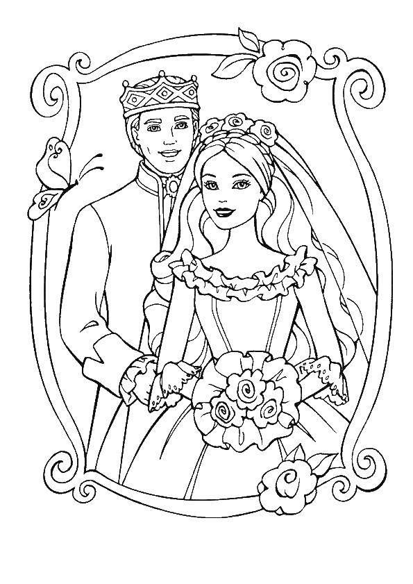 Раскраска Барби на тему свадьбы (Барби)
