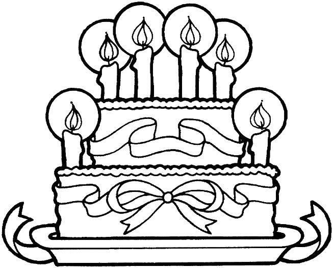 Раскраска с тортом и свечками (торты, распечатки)
